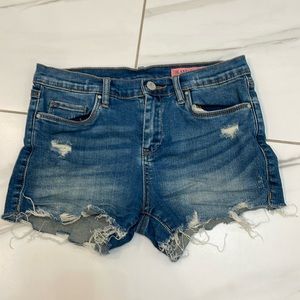 Blank NYC Dark Wash Worn Denim Shorts